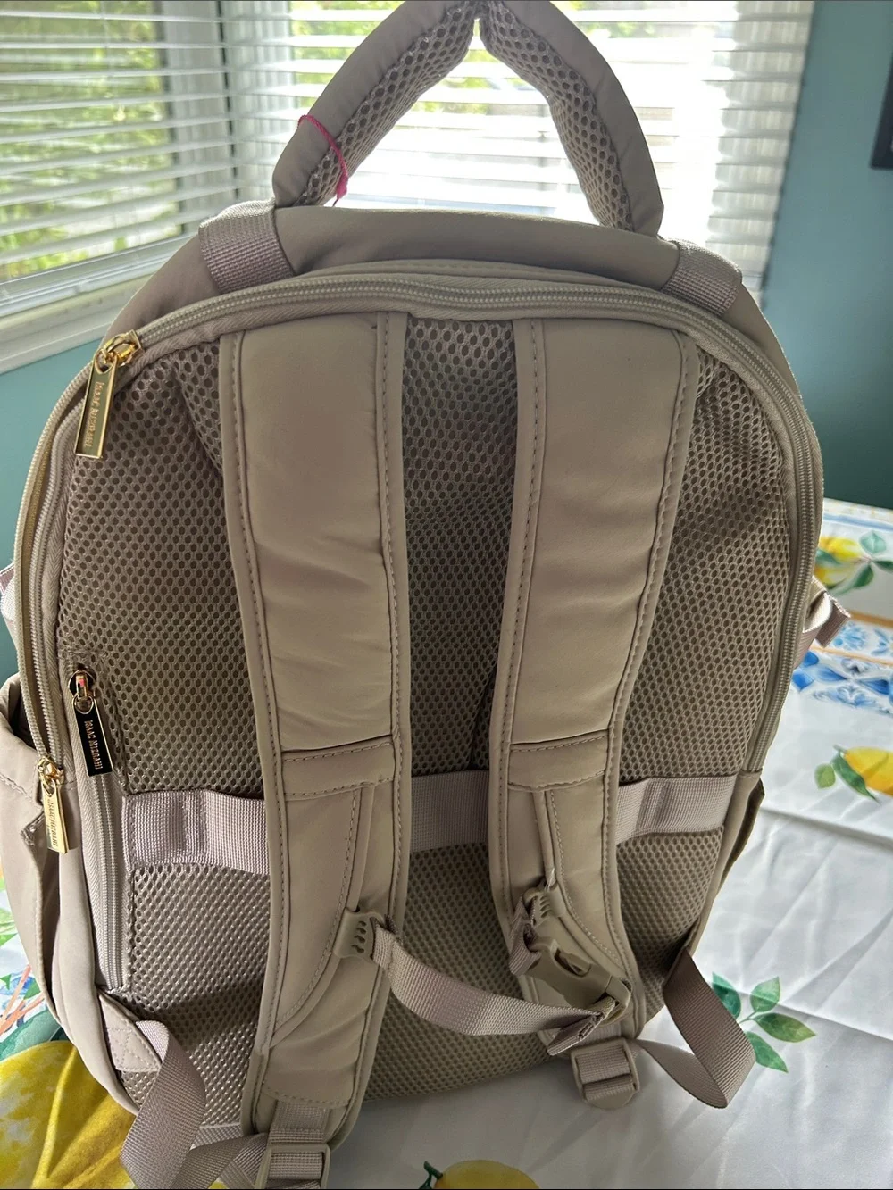 Isaac Mizrahi NY Neutral Taupe Backpack With insulated pouch and laptop sleeve - Picture 3 of 6